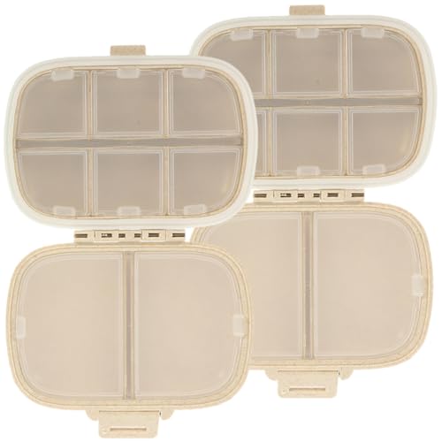 WRITWAA Estuche Portátil para Medicamentos 2 Unidades 8 Compartimentos Caja Hermética Doble Capa Beige para Viaje y Uso Diario Organizador de Píldoras y Porta Vitaminas Práctico