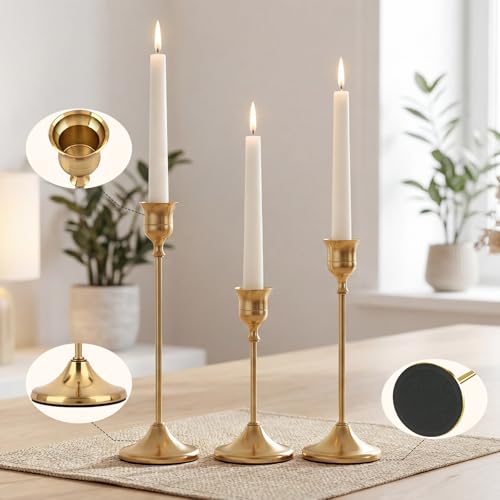 Set of 6 Gold Metal Taper Candlestick Holders Vintage Brass Home Decor for Dining Table Fireplace Mantel Wedding Christmas Thanksgiving Party Housewarming Gift with Exquisite Packaging