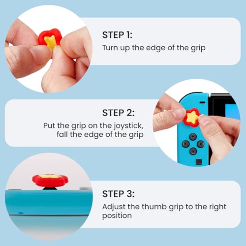 Image of GORGECRAFT 4PCS 2 Colors Star Thumb Grips Cute Silicone Joystick Caps Analog Joy Con Stick Protective Button Cover Compatible with Switch OLED Lite Console Accessories for Gamepad NS