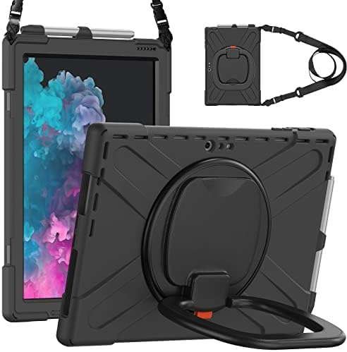Custodia compatibile con Microsoft Surface Pro 7+ Plus/Pro 7/6/5/4 da 12,3 pollici, antiurto, con pellicola protettiva, robusta custodia protettiva con supporto e tracolla (nero)