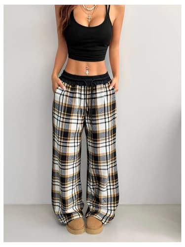 Image of SOLY HUX Women's Plaid Checkered Pants Flannel Pajama Pants with Pockets