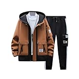 [YJSO] ウインドブレーカー 上下 メンズ マウンテンパーカー 2XL セットアップ 上下セット 裏起毛 コーヒー色 防寒着 撥水 防風 冬服 登山ウェア 暖かい アウトドアジャケット バイク トレッキング アウター 部活 自転車 登山 秋冬 釣り 作業服 シンプル