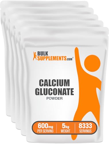 BulkSupplements.com Calcium Gluconate Powder - Calcium Gluconate Supplement - Gluten Free 600mg per Serving 1kg (2.2 lbs) (Pack of 5)