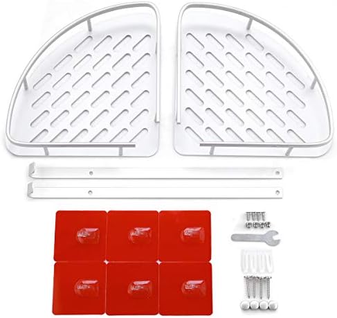 Laimew No Drill Bathroom Corner Shelves Aluminum Rustproof Adhesive Shower Shelf with Hanging Hooks