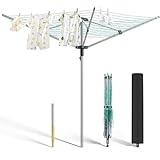 Aoufottes Regenschirm Wäschespinne Faltbar Turm Einziehbar Wäschespinne Draußen wäschespinne für Balkon Camping Standtrockner, (4-armig, 40 m)