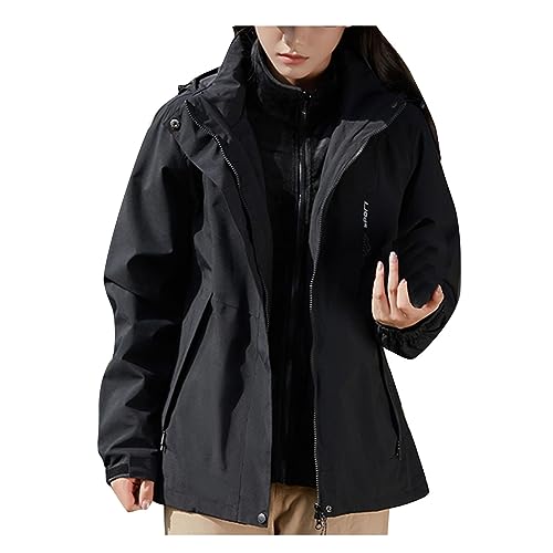 Generic Women 3 In 1 Winter Ski Jacket Warm Fleece Inner Jacket Waterproof Windbreaker Snow Coat Jacket With Detachable Hood