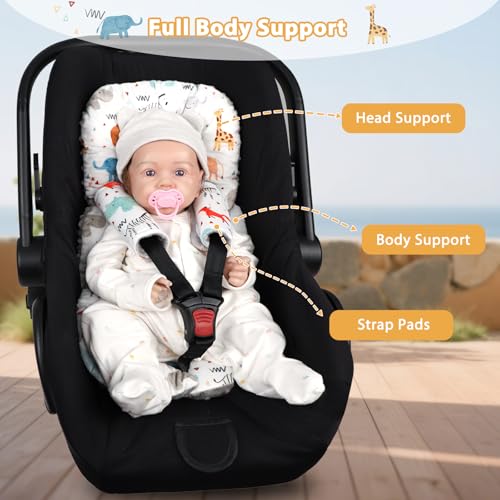 Image of Infant Car Seat Insert, Car Seat Head Support Baby with 2 Covers, Ultra-Soft Newborn Carseat Insert, Perfect for Car Seat, Stroller, Swing, Animals