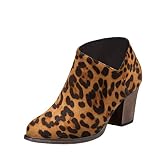  Mujer Chelsea Trabajo Tobillo Botas Antideslizante Ankle Boots Cuero Talón Bloque Botines Talla Grande Zapatos Leopardo 39 EU