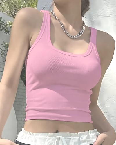 Image of 95% Cotton, 5% Lycra Women's and Girls Solid Ribbed Square Neck Tank Top | Tanktop for Women | Sleeveless Top | Crop Tanktop | Ribbed Tank Top