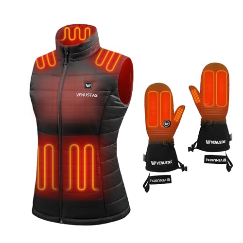Venustas Women's Heated Vest with Battery(Black, X-Small) & Heated Mittens(Black, Small) Bundle, 30% Larger Heating Area & 14H Waterproof Hand Warmth, All-Day Layering Kit