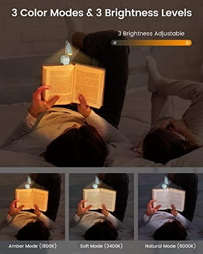Glocusent 10 LED Reading Light Clip on Book, Eye Caring Book Light, 3 Colours & 3 Brightness, USB-C Rechargeable & Long Lasting to 80hrs, Perfect for Book Lovers, Kids & Travellers
