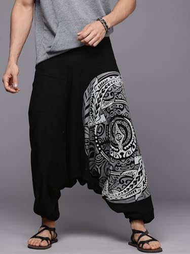 Image of The Veshti Company Printed Harem Pants for Men's Cotton Hippie Style Baggy Boho Yoga Pajama Pant with Pocket