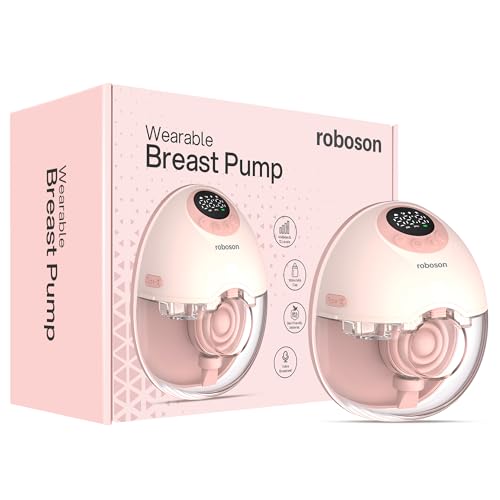 Roboson Wearable Electric Breast Pump for Feeding Mothers, Portable & Rechargeable Electrical Automatic Milk Pump with 4 Modes & 12 Levels, 1200mAh Ba