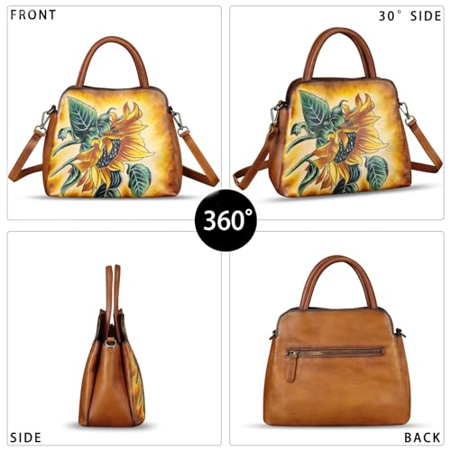 Image of Genuine Leather Handbag for Women Hand Painted Leather Top Handle Satchel Handmade Crossbody Purse