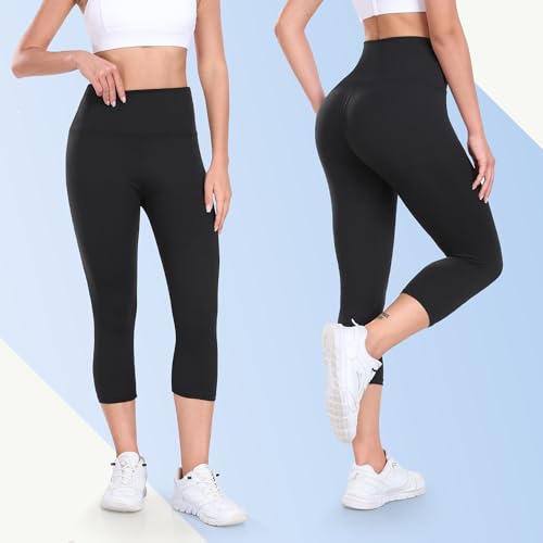 Image of MOREFEEL 3 Pack 8 inch High Waisted Biker Shorts for Women, Casual Summer Knee Length Tummy Control Running Athletic Yoga Shorts