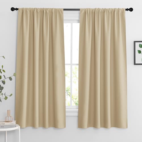 RYB HOME Curtains for Bedroom 63 inches Long, Blackout Thermal Insulating Window Treatment Drapes for Living Room Bathroom Basement Laundry Classroom, W 34 x L 63, Biscotti Beige, 2 Panels