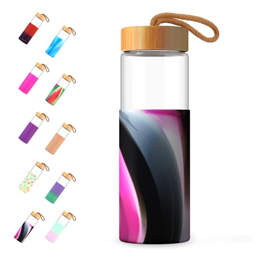 Tronco 24oz Borosilicate Glass Water Bottle with Bamboo Lid, Non-Slip Silicone Sleeve, Leak-Proof and Reusable Glass Bottle Perfect for Travel, Gym, and Everyday Use, BPA-Free, Dishwasher Safe