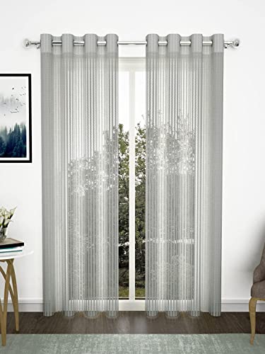 Image of Set of 2 pcs Sheer Premium Lightweight Tissue Fabric Solid Grey Color Eyelet 2 pc Long Door Curtain 8ft