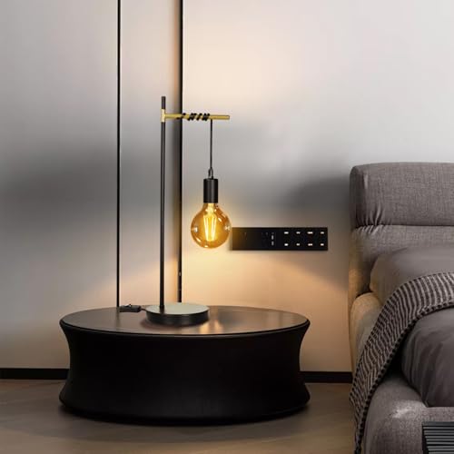 Aigostar lámpara de mesa retro E27, lámpara de escritorio industrial de metal con cable de 180cm con interruptor, lámpara de noche(sin bombilla), MAX.40w, negro/dorado