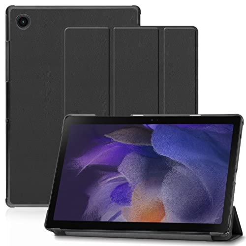 TRkin FOR Samsung Galaxy Tab A8 10.5インチ(2021モデル) 用の モデル専用 タブレット ケース 超薄型 FOR Samsung Galaxy Tab A8 10.5インチ(2021モデル) 用の ペアリング & 充電に対応 FOR Samsung Galaxy Tab A8 10.5インチ(2021モデル) 用の三つ折りスタンド リバウンドマグネティックスマートケース機能付き 衝撃吸収 高級PU レザー全面保護型 ケース (ブラック)