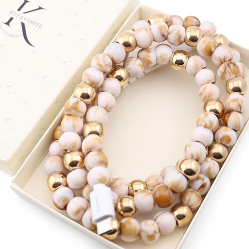 Image of Stylish Beaded Phone Charger Cable Colors USB Charging Cord for Smartphones (2-1 to USB C, Marble & Gold, 6.6ft)