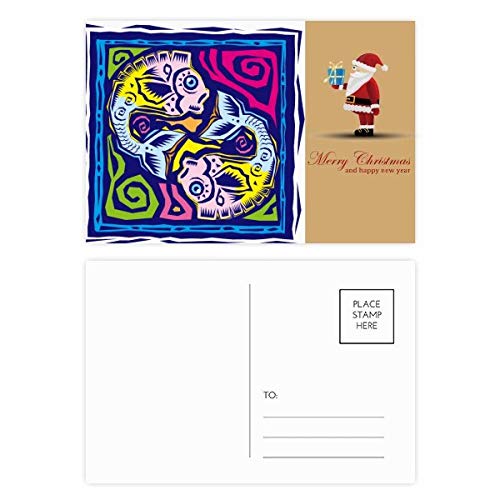Gravure Constellation Poissons et culture mexicaine cartes postales haut de gamme
