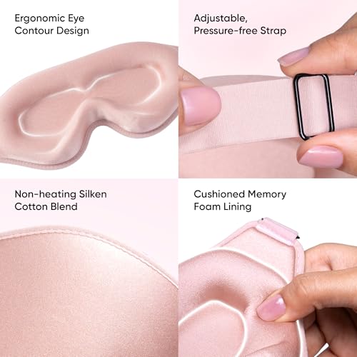 Image of Frido 3D Eye Mask for Men & Women | 100% Blackout Sleep Mask | Zero Pressure Memory Foam for Eyelids & Lashes | Adjustable Straps for Travel & Meditation | Soft Comfortable Night Eye Cover - Pink