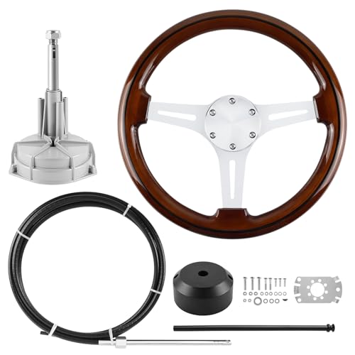 VOONKE Boat Steering System 15 feet Cable Outboard Rotary Steering Kit with 3/4” Standard Tapered Shaft with 13.8 Inch Steering Wheel,for Yachts and Waterborne