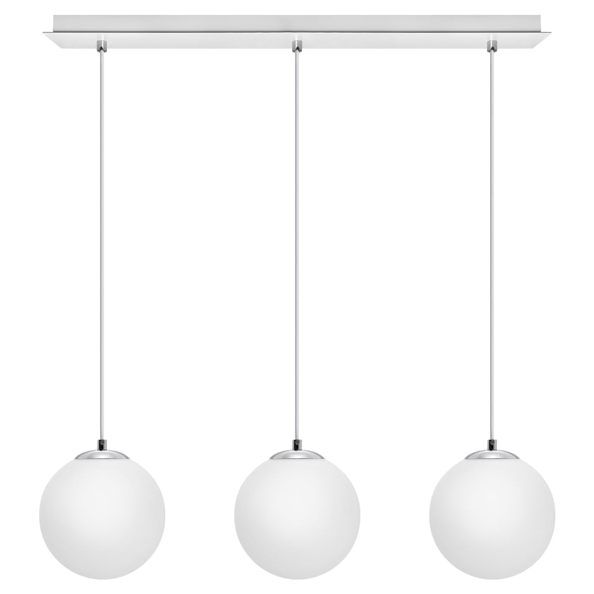 Long Life Lamp Company Chrome And White 3 Light Chrome Pendant With White Globe Shades Modern Ceiling Light Fixture K450