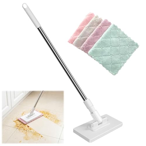 Thhiit Automatic Cloth Changing Mini Mop with 4 Reusable Cloths Hands-free Lazy Mop for Wall Floor Bathroom Kitchen Cleaning