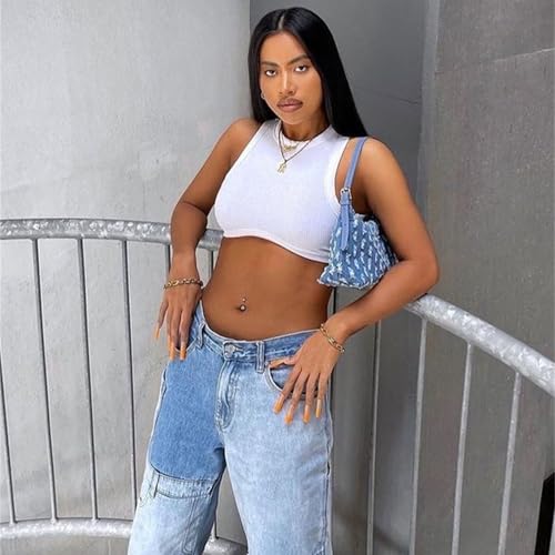 Dwnval Sexy Sleeveless Crewneck Tank Top Ribbed Knitted Crop Tops for Women4