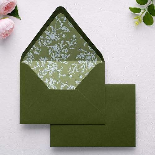 PONATIA A7 Euro Flap Envelopes, 5x7 Olive Green Envelopes -50 Pack