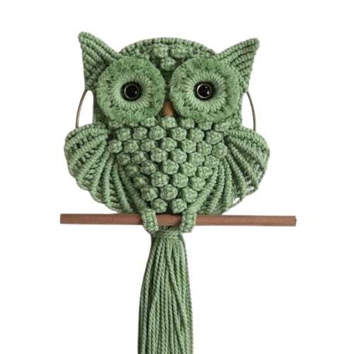 Image of tms Bohemian Owl Macrame Wall Hanging - 12 x 23 Inch - Handcrafted Boho Home Decor with Natural Elements - Boho Chic Accent for Home, Office, or Living Room (Green)