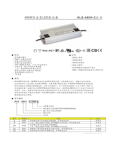 Alimentation à découpage HLG-480H-C1750B 480 W, l’excellence technique du courant constant