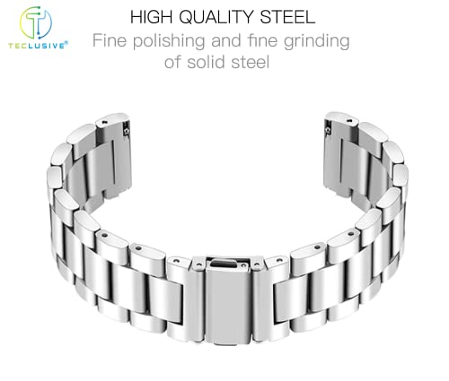 Image of T TECLUSIVE Ultra Luxury Stainless Steel Metal Strap Chain Band 22mm Compatible for Galaxy Watch 3 45mm | Galaxy Watch 46mm 4.6cm | Gear S3 Frontier | Amazfit Pace Ticwatch Pro Watch GT (Silver)