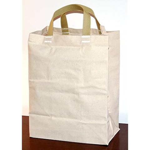 Turtlecreek Made in USA Cotton Canvas Reusable Grocery Tote Bags w/Short Tan-Yellow Handles - Regular Size - Two Pack Cover