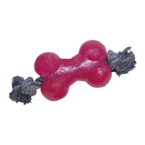 Gloria TPR Pink Rubber Bone with Rope (Large), L, Hot Pink