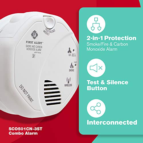 First Alert SCO501CN-3ST Battery Operated Smoke and Carbon Monoxide Detector with Voice Location 6-Pack, with Home Fire Extinguisher and Fire Escape Ladder