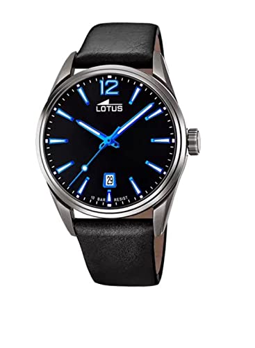 LOTUS Montre Homme Analogique Cuir Noir - Quartz - Calendrier - Verre Minéral Résistant - Étanche 10 ATM Classique 18685/6 Minimalist