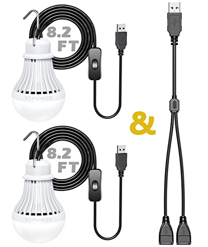 VTpower 2 Pack USB LED Camping Light 5W, Portable LED Bulb for Garage Warehouse Car Truck Fishing Boat Outdoor Emergency Light Children Bed Room White