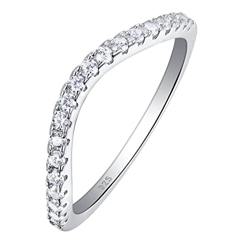 SHELOVES Curved Wedding Bands for Women Stacking 925 Sterling Silver Eternity Rings Cz Wishbone Sz V 1/2 Cover