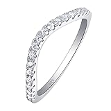 Newshe Curved Wedding Bands for Women Stacking Sterling Silver Eternity Rings Cz Wishbone Size 6