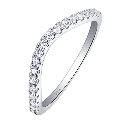 Newshe Jewellery Curved Wedding Bands for Women AAAAA Cz Stacking 925 Sterling Silver Eternity Rings Wishbone Size 4-13