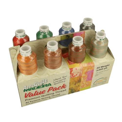 Madeira AeroQuilt Variegated Premium - Pack de 8 Conos de Hilo para Acordonado, 3000 Yardas, 40wt, 100% Poliéster