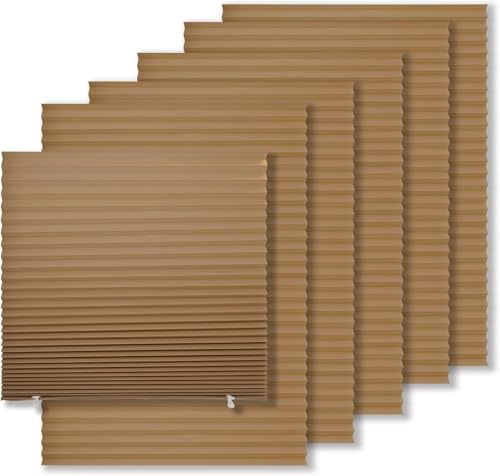 MYshade 6 Pack Temporary Blackout Paper Shades for Windows,Paper Pleated Blinds with Adhesive,No Tools No Drilling Free Cut Size Temporary Room Darkening Shades(Brown, 24" W x 72" H)