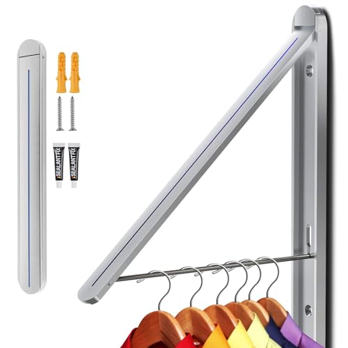 Ithywat Clothes Drying Rack,Wall Mounted Clothes Hanging Rack,Retractable Folding Hanger,Laundry Room Organization,Drying Racks for Laundry,Bathroom,Garage,Indoor&Outdoor Aluminum1pcs