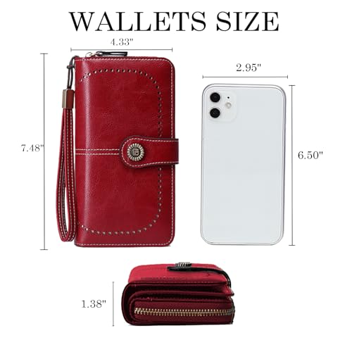 Wallets for Women Leather Large Capacity Credit Card Holder Bifold RFID Blocking for Women with Pocket ID Window3