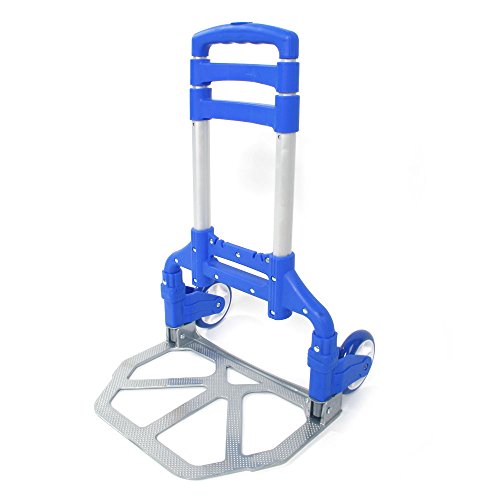Folding Hand Truck,Portable Aluminum Folding Handy Dolly Cart 165lbs Capacity,for Travel, Shopping, Moving, Auto,Office Use,with with PU Rubber Wheels (Blue)