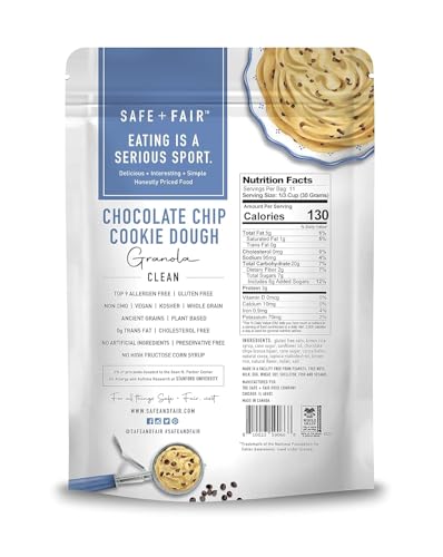 Image of The Safe + Fair Food Company Chocolate Chip Cookie Dough Granola - 6 Pack | Gluten-free, dairy-free & vegan snack, allergen-free, non-GMO, no artificial ingredients