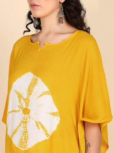 Image of Maaesa Women Handcrafted Tie & Dye Rayon Crepe Kaftan Dress | Casual Wear | Flowy Kaftan Style | Lightweight & Breathable Fabric